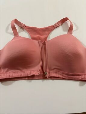 MTA Sport Front-Zip Racerback Bra in Coral
